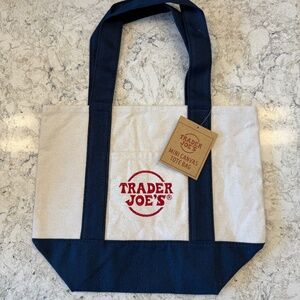 NWT Trader Joe's Navy Blue Mini Canvas Tote - Re-usable Bag